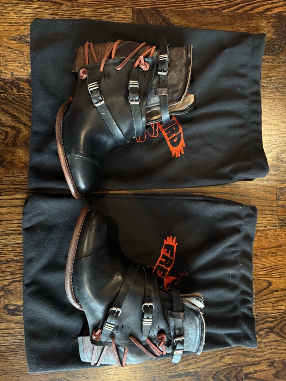 freebird Black and Cream Leather Ankle Boots